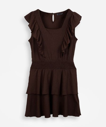 vestido curto juvenil texturizado com babados marrom 14