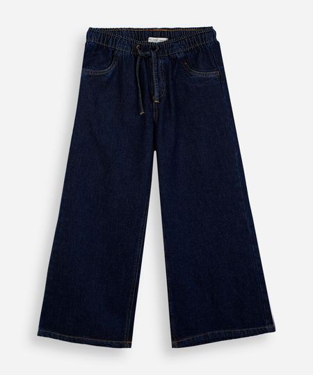 calça wide leg estilo pijama infantil jeans azul 4