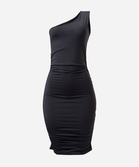 vestido ombro único juvenil de poliamida franzido preto 14