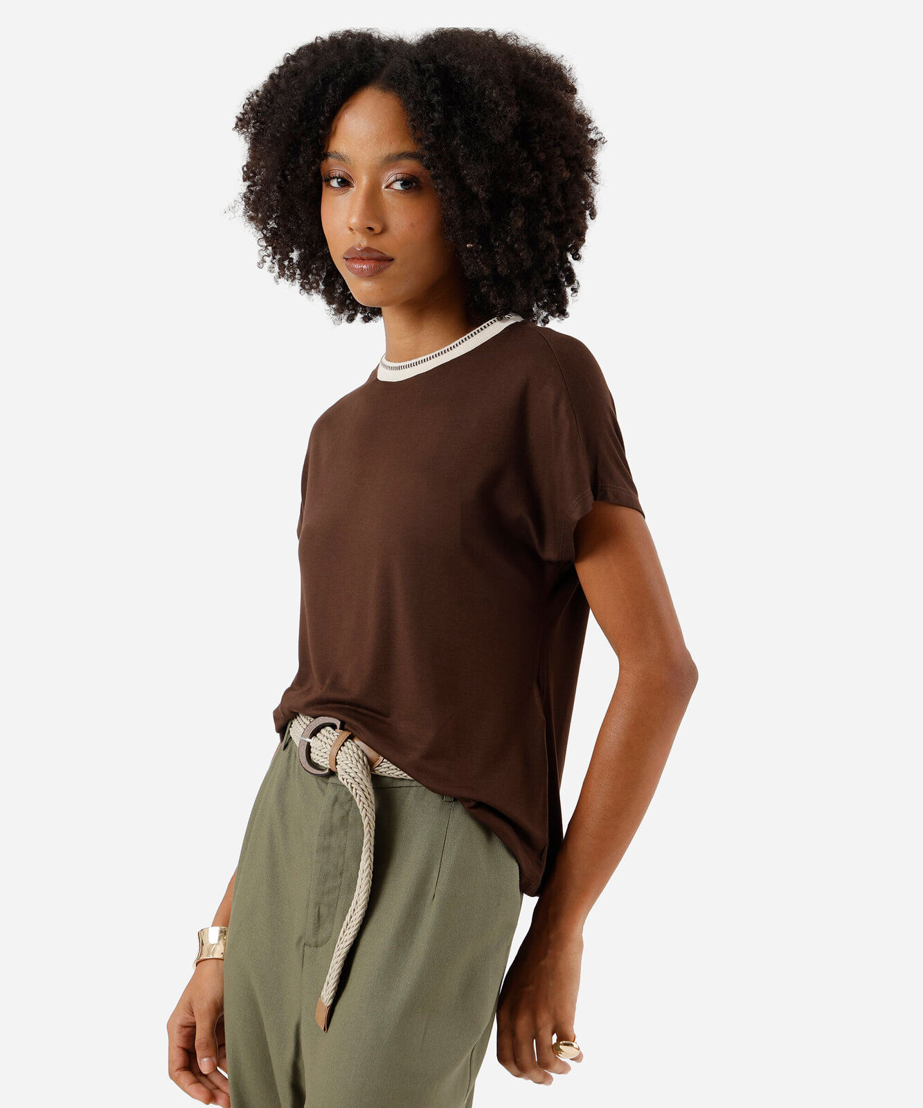 blusa feminina de viscose manga curta marrom