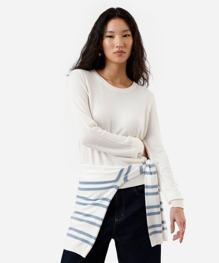 suéter de tricot manga longa básico off white PP