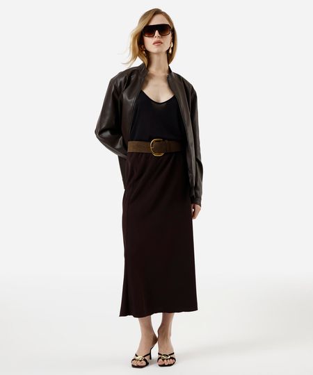 saia midi evasê feminina cós elástico marrom 38 saia midi evasê feminina cós elástico marrom 38