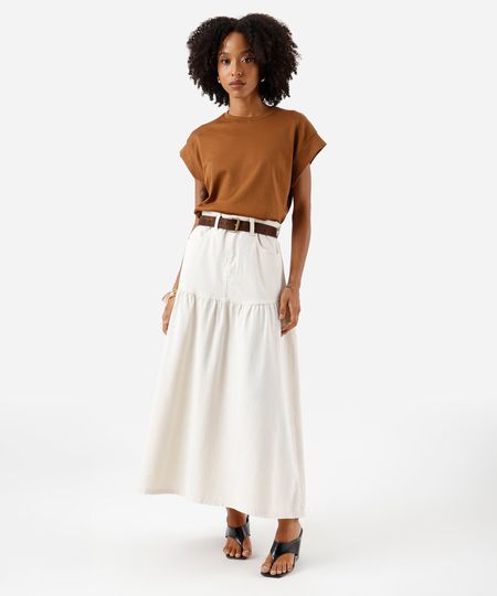 saia midi feminina de sarja com recorte cintura alta off white 42