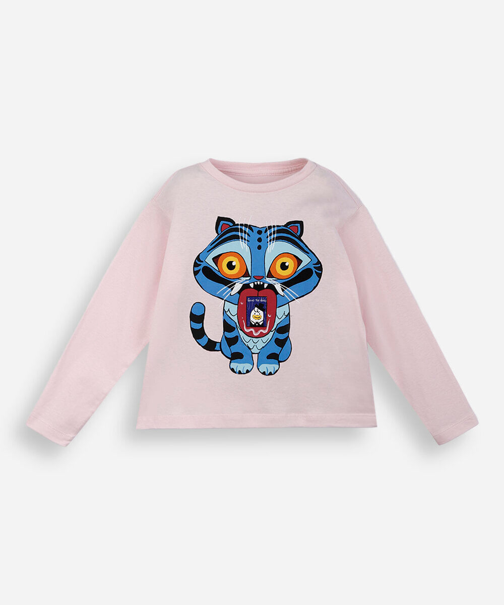 blusa infantil de algodão manga longa guerreiras do k pop rosa