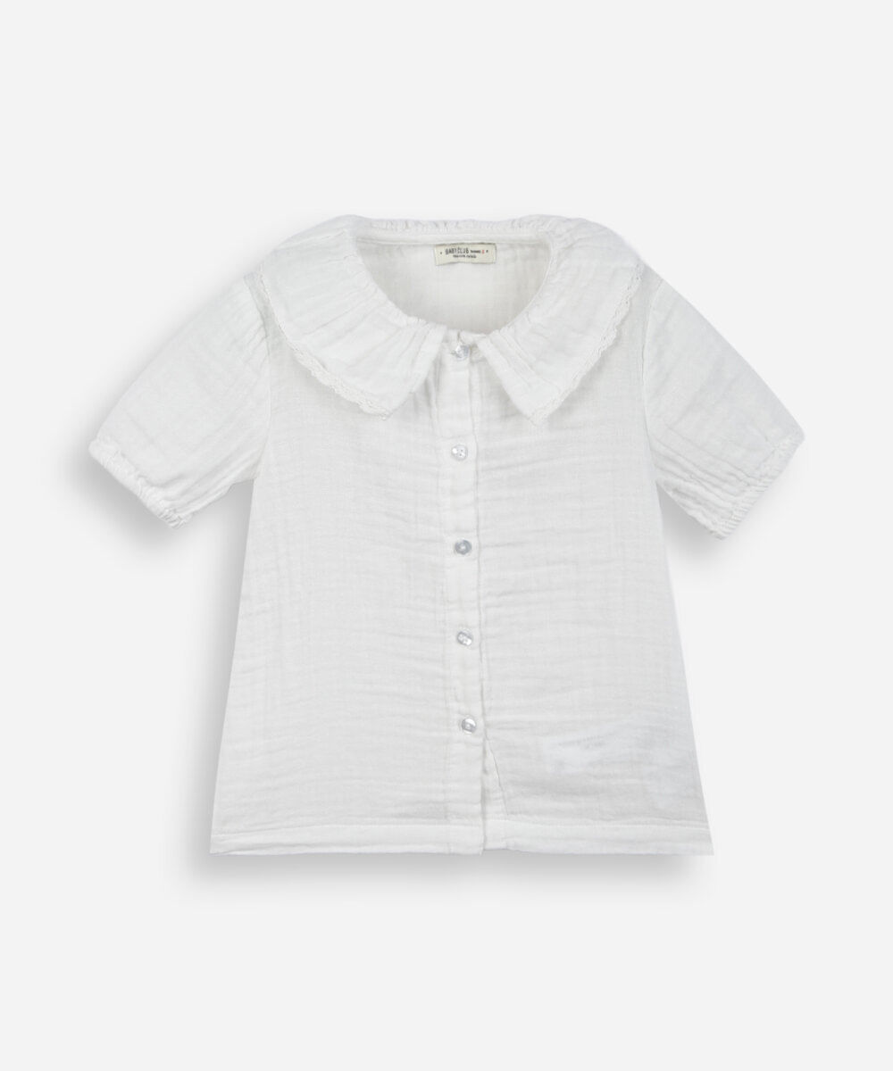 camisa infantil gola peter pan manga bufante texturizada off white