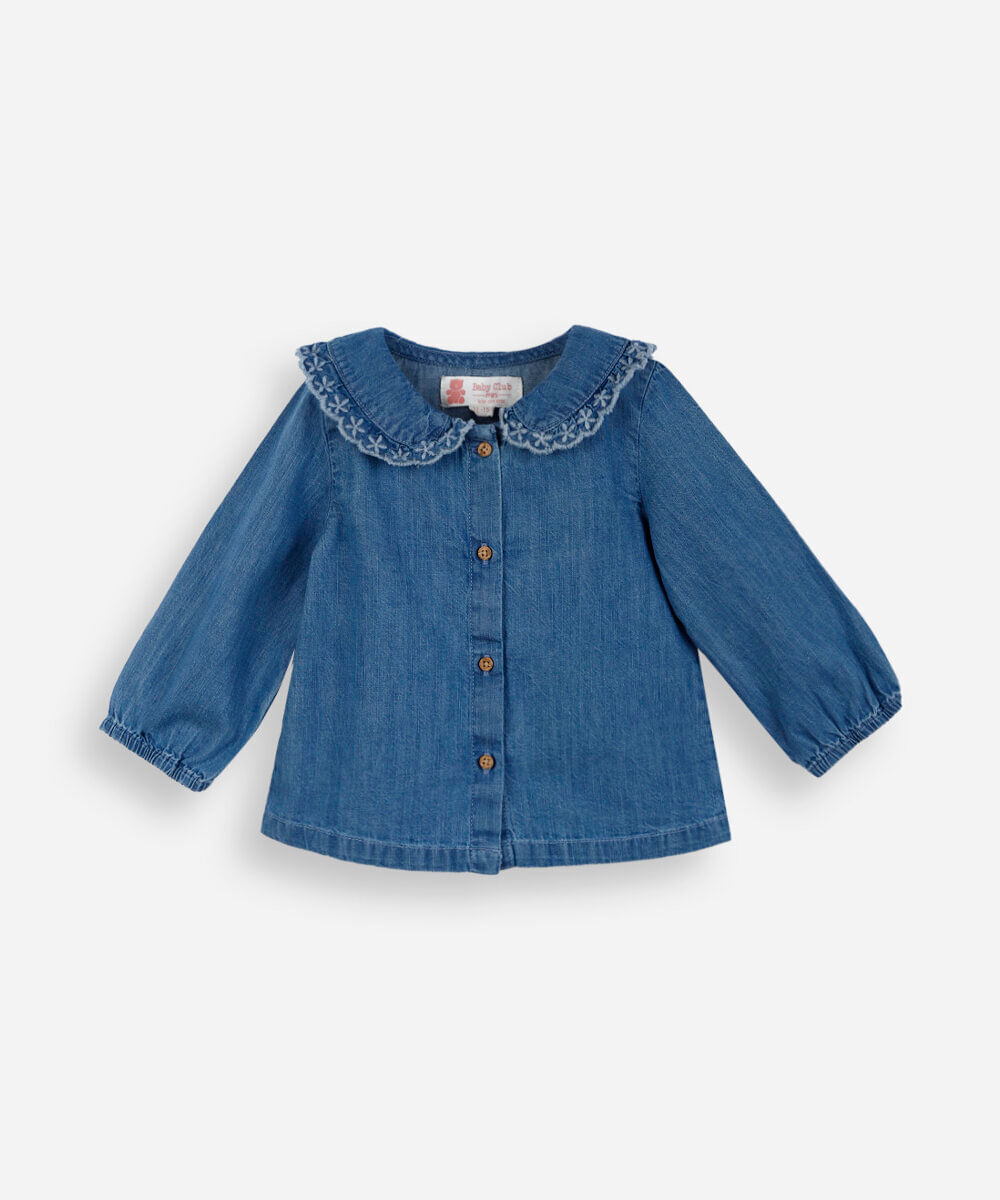 bata infantil gola peter pan manga bufante azul