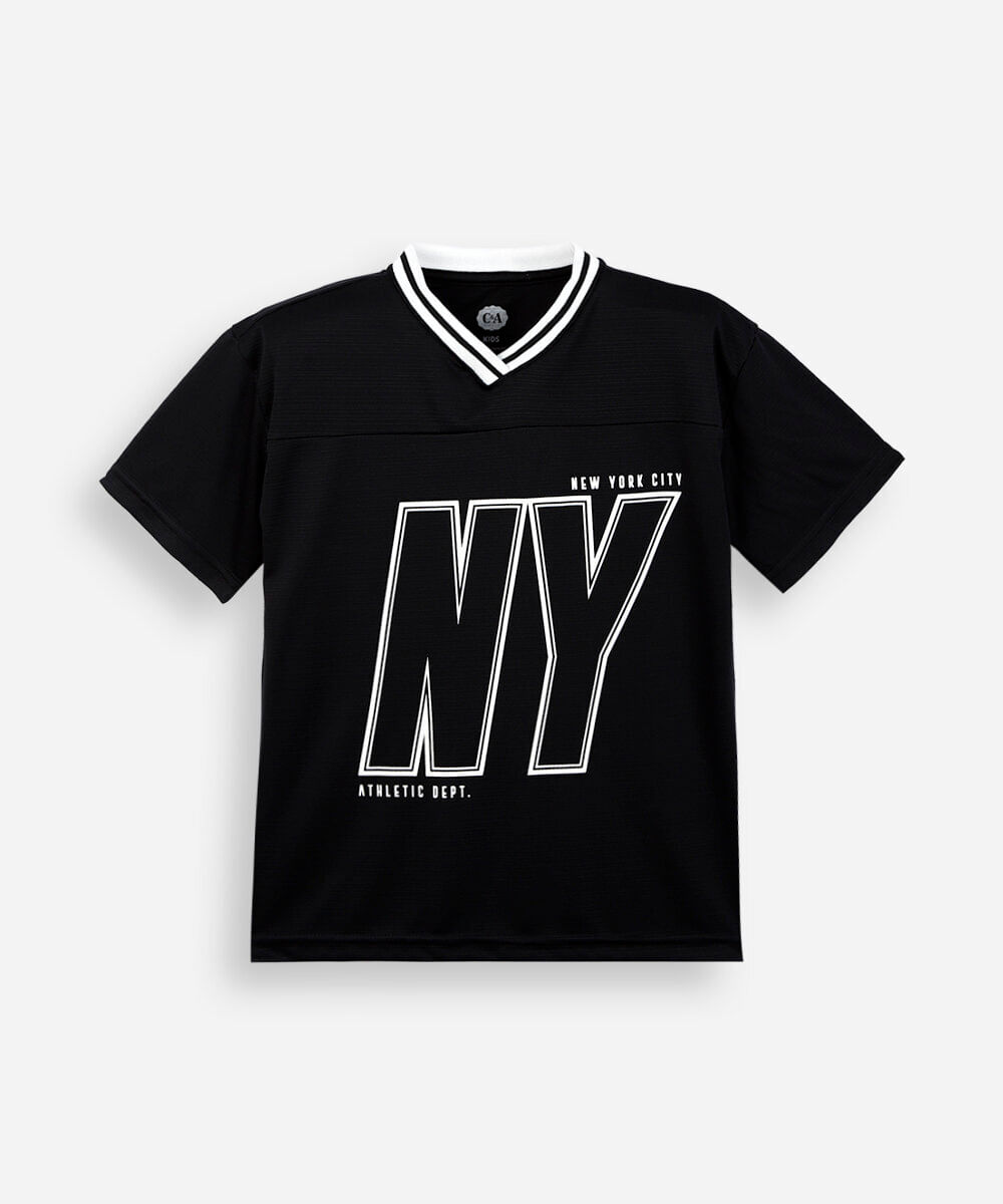 camiseta esportiva infantil manga curta preta