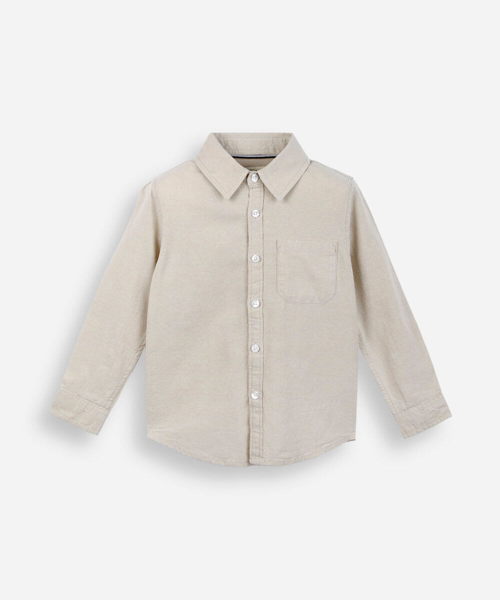 camisa infantil manga longa com bolso bege