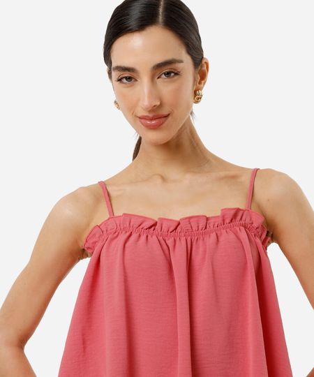 blusa alça fina feminina com viscose e babado rosa M blusa alça fina feminina com viscose e babado rosa M