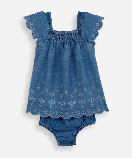 vestido midi infantil jeans laise com calcinha azul 18-24 vestido midi infantil jeans laise com calcinha azul 18-24