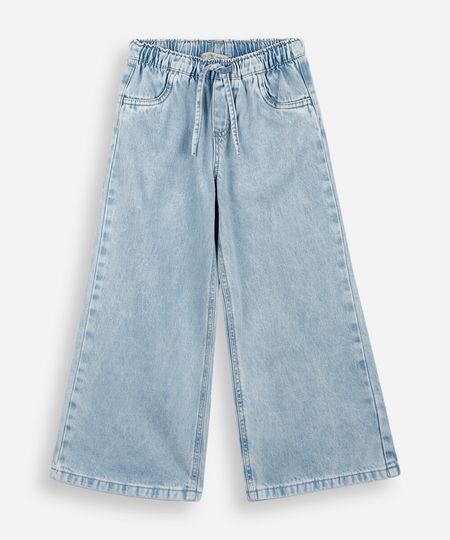 calça wide leg estilo pijama infantil jeans azul 8