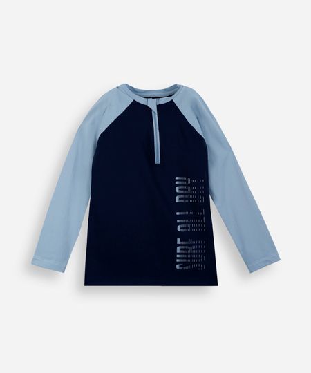 camiseta raglan infantil com zíper e proteção uv estampada azul 6