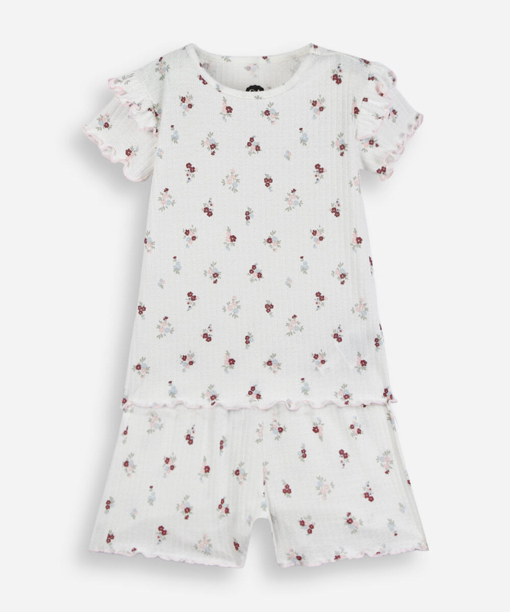pijama curto infantil floral off white