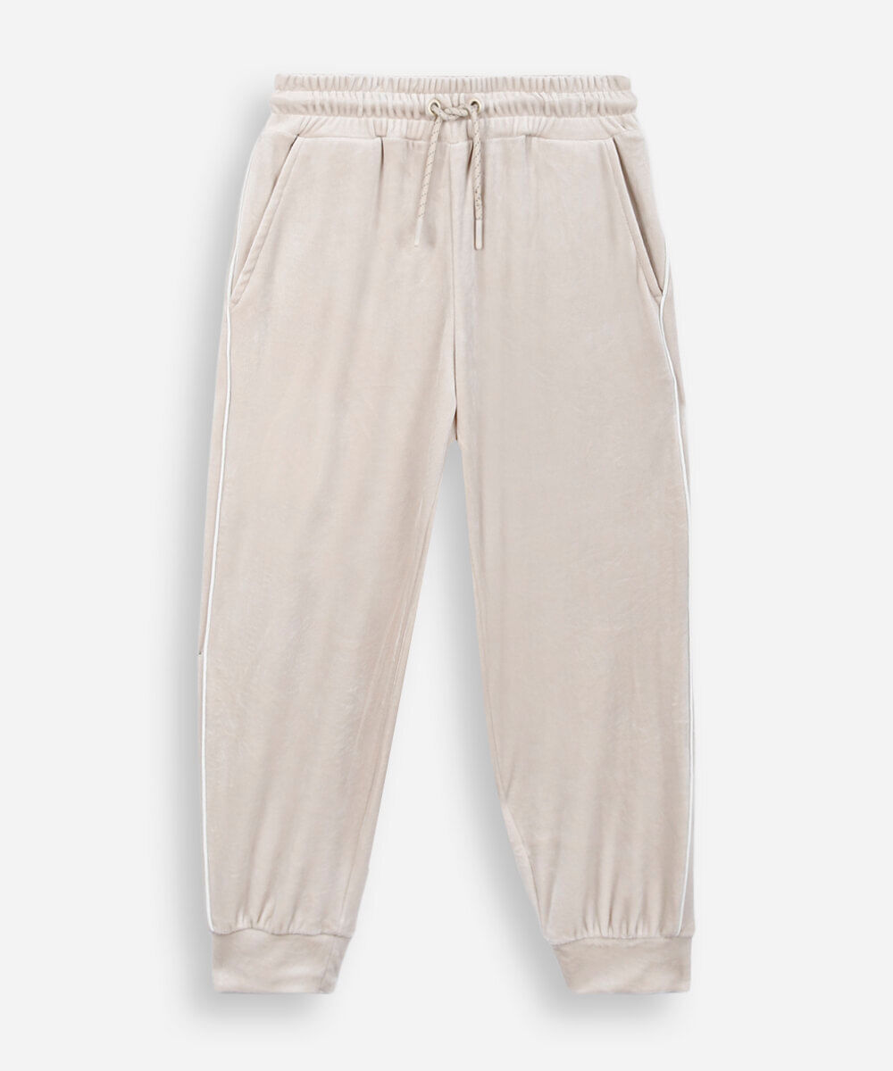 calça jogger de plush infantil com vervura bege