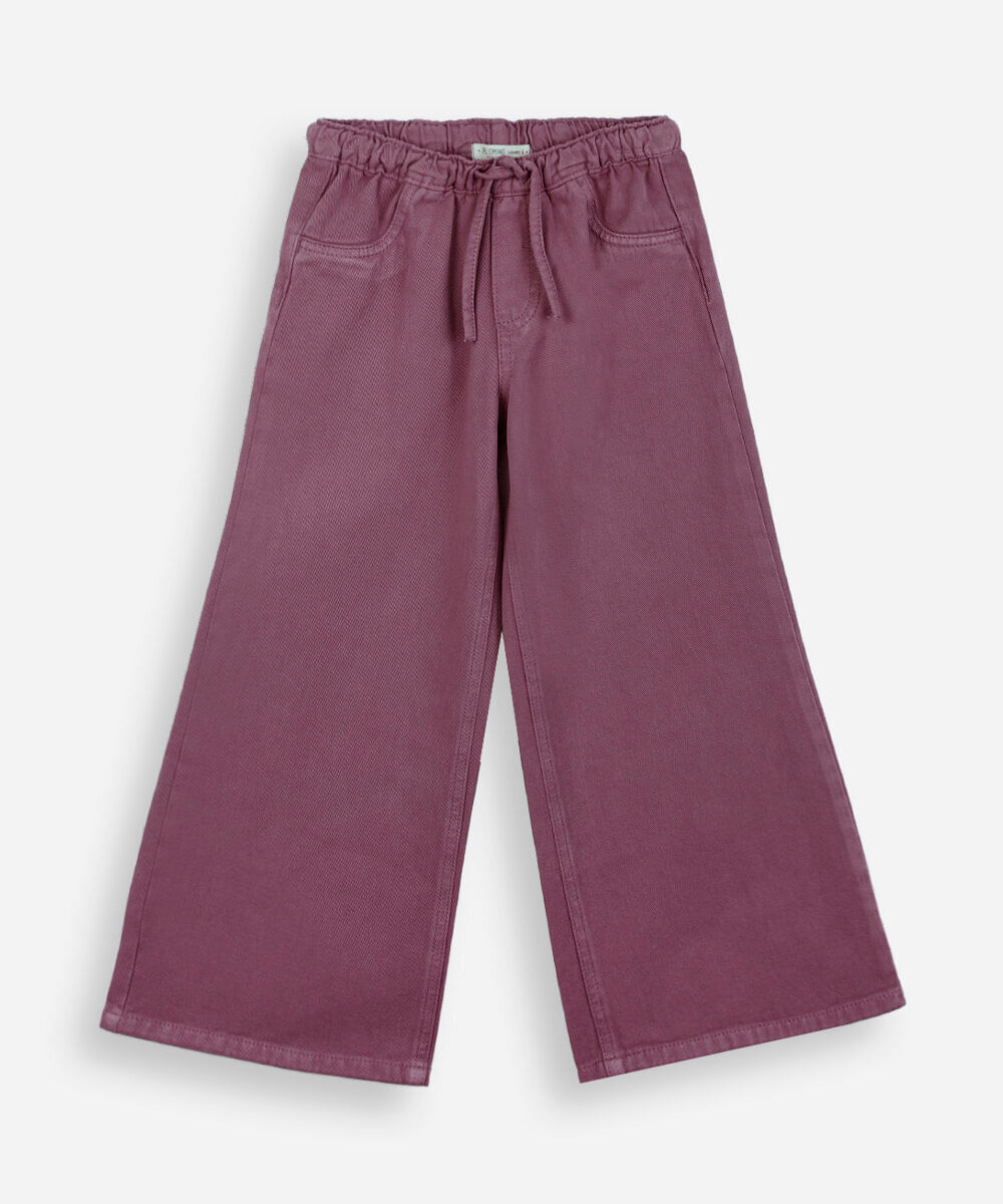 calça wide leg estilo pijama infantil de sarja roxo