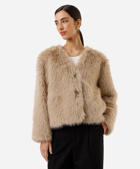 jaqueta feminina de pelúcia bege P