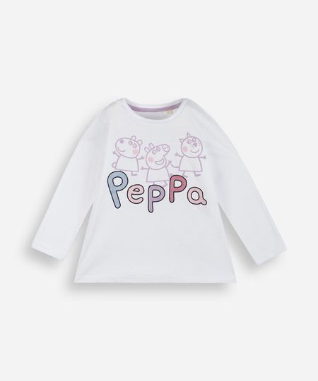 blusa infantil de algodão manga longa peppa pig e amigos off white 5