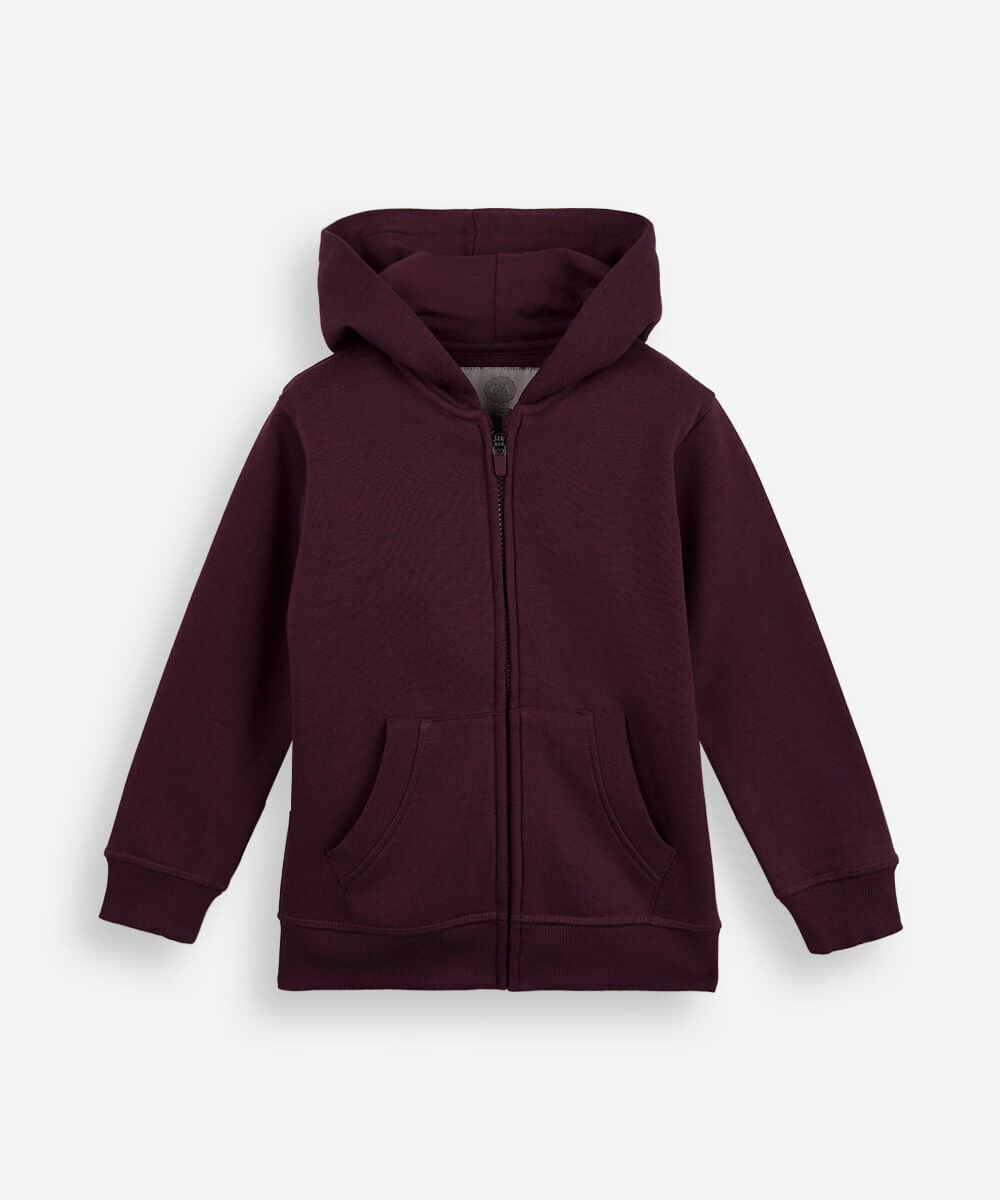 blusa infantil de moletom felpado com capuz vinho