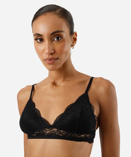 sutiã triângulo feminino de renda com bojo removível preto 40