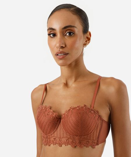 sutiã meia taça feminino com renda alça removível marrom 44