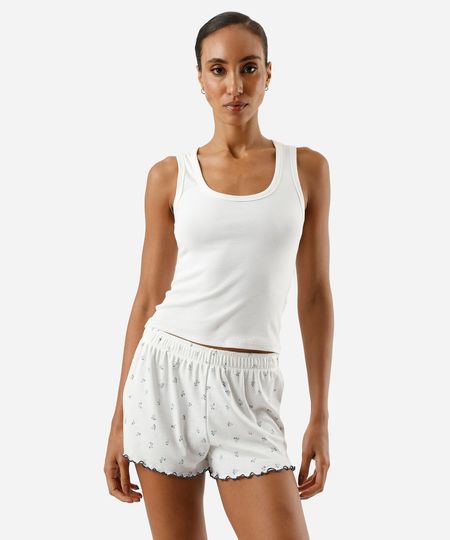 short de pijama avulso feminino canelado floral off white GG