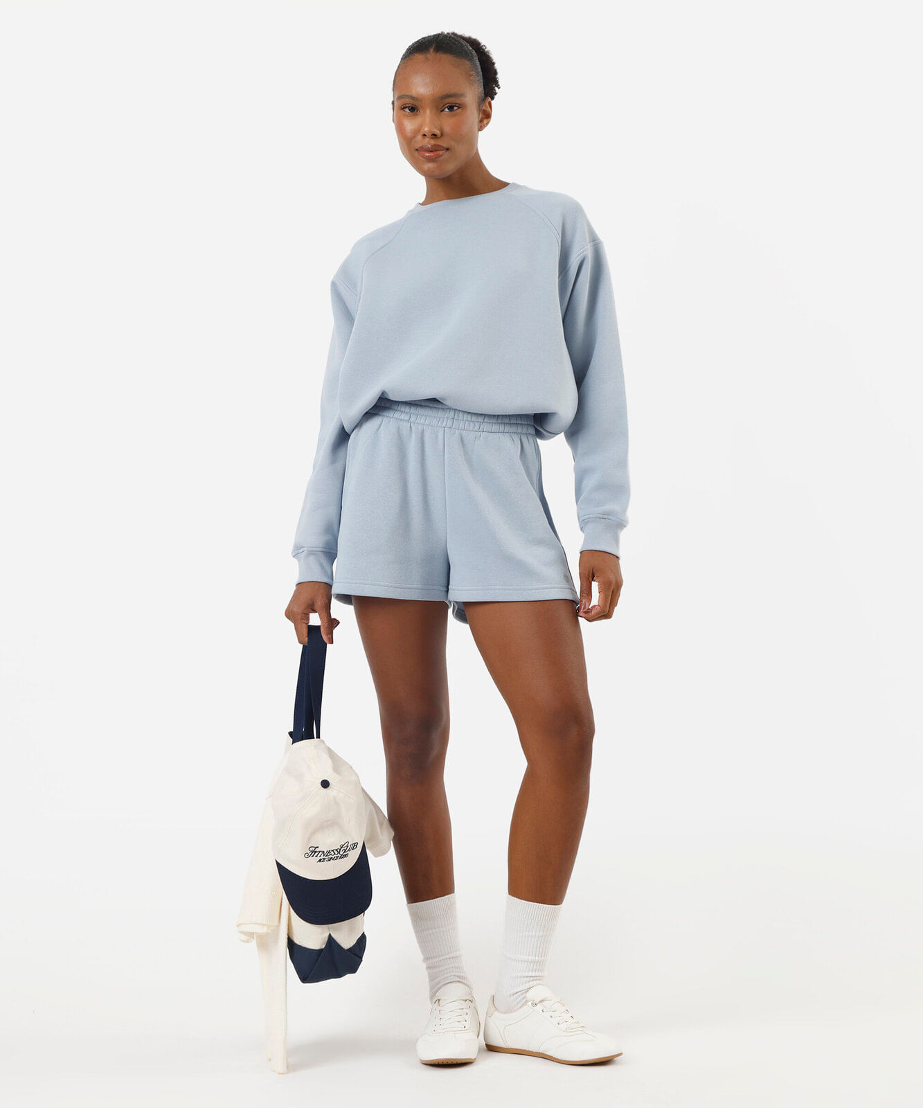 short running feminino de moletom com recorte esportivo azul
