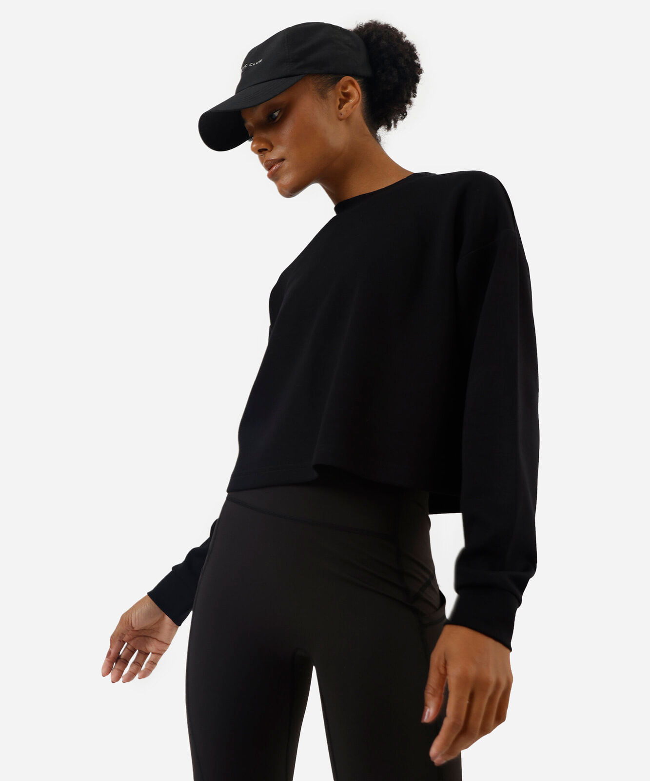 blusão cropped feminino gola redonda esportivo ace preto