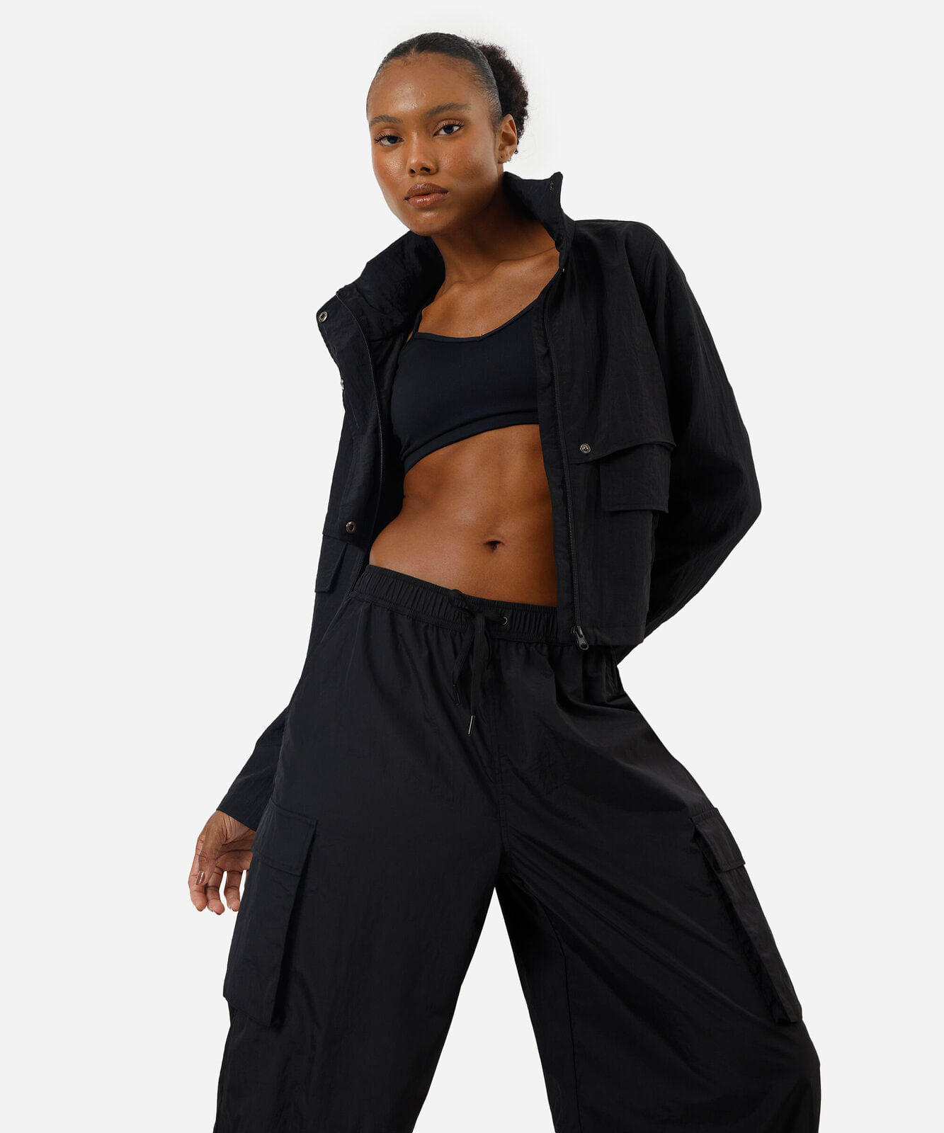 jaqueta box fit feminina de poliamida esportiva oversized preta