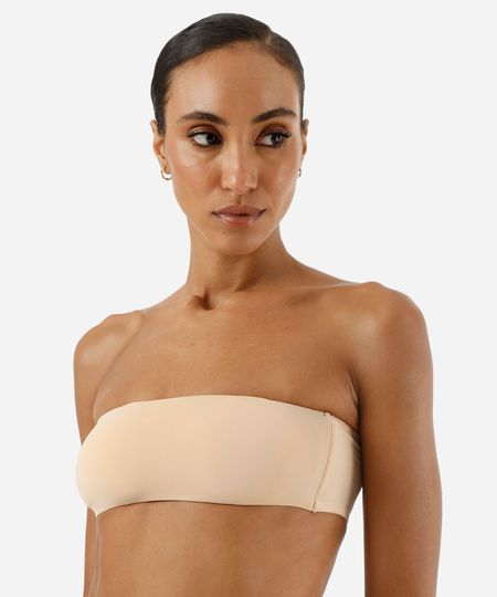 sutiã faixa feminino sem alça com bojo removível bege GG sutiã faixa feminino sem alça com bojo removível bege GG