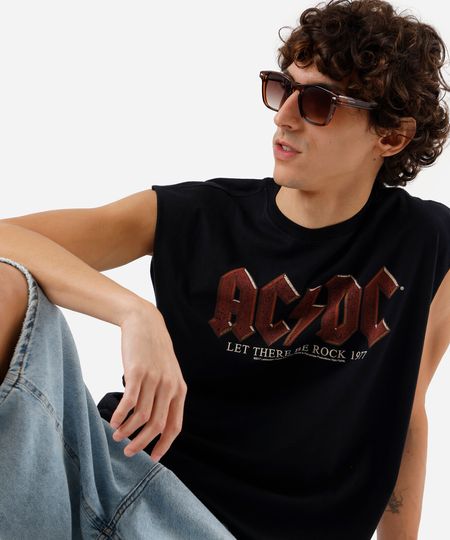 regata machão de algodão acdc preta M