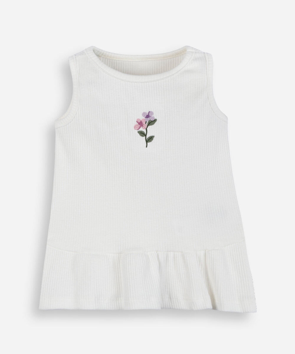 regata infantil de algodão com babado floral off white