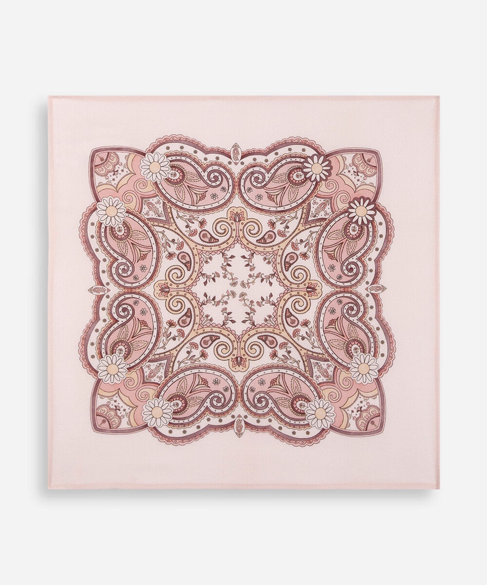 lenço quadrado floral arabesco rosa