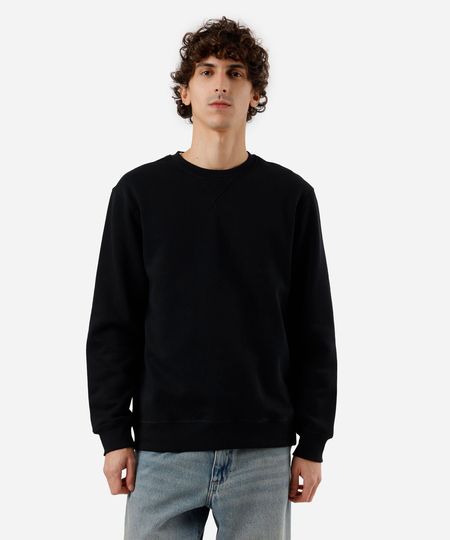 blusão básico masculino de moletom gola redonda manga longa preto P blusão básico masculino de moletom gola redonda manga longa preto P