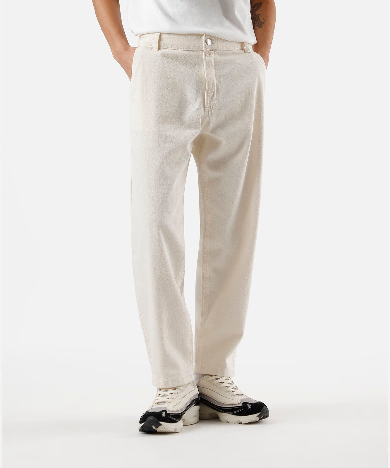 calça chino masculina de sarja off white