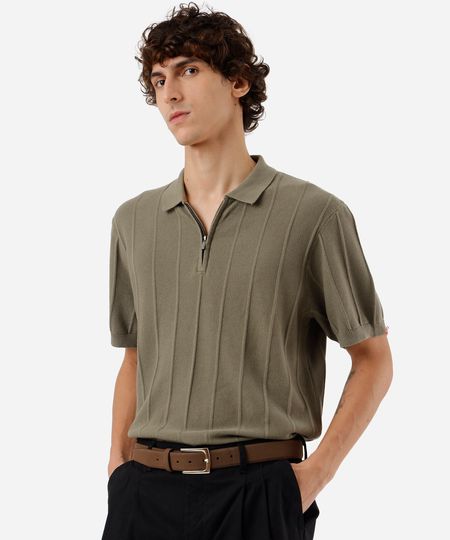 polo masculina de tricot canelada verde GG polo masculina de tricot canelada verde GG