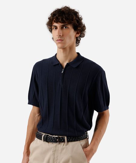polo masculina de tricot canelada azul G
