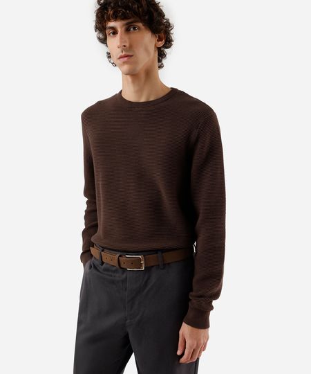 suéter de tricot canelado marrom M