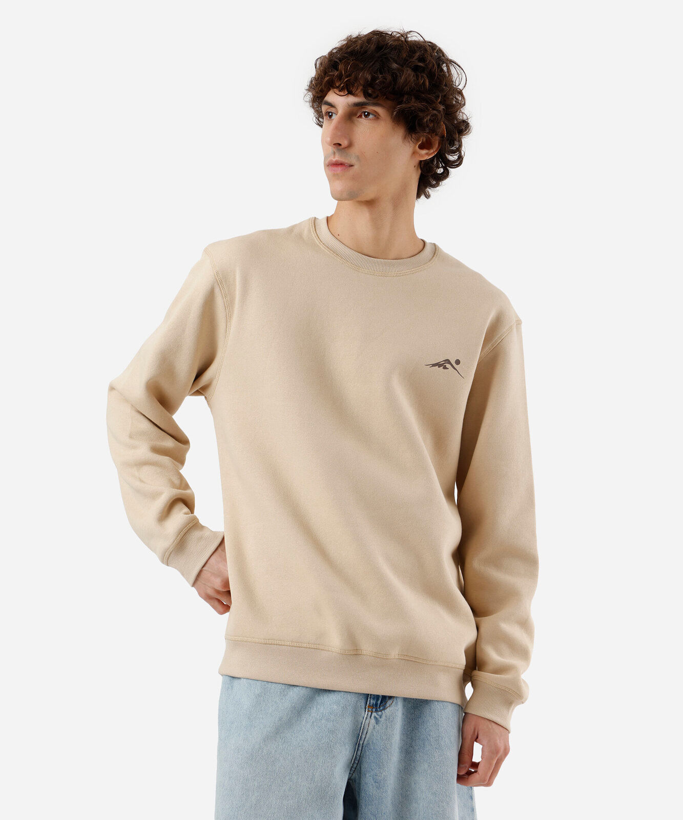 blusão masculino de moletom gola redonda estampado bege