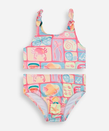 biquíni infantil estampado com proteção uv rosa 10