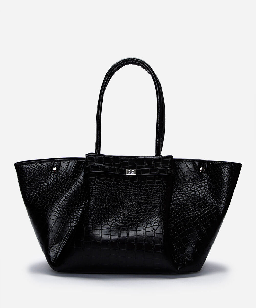 bolsa shopper estruturada croco preta