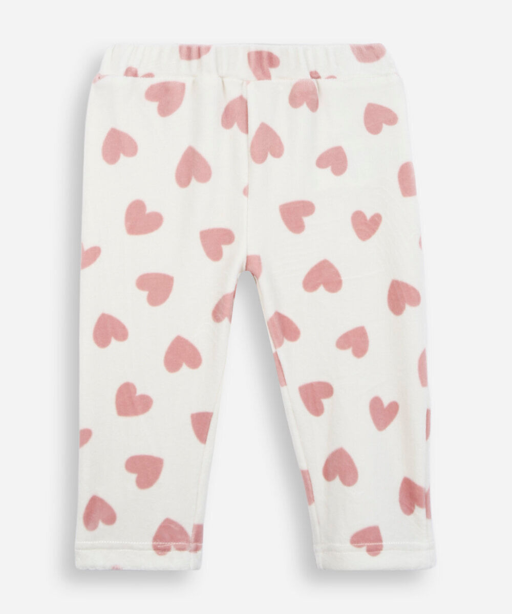 calça jogger infantil de plush coração off white