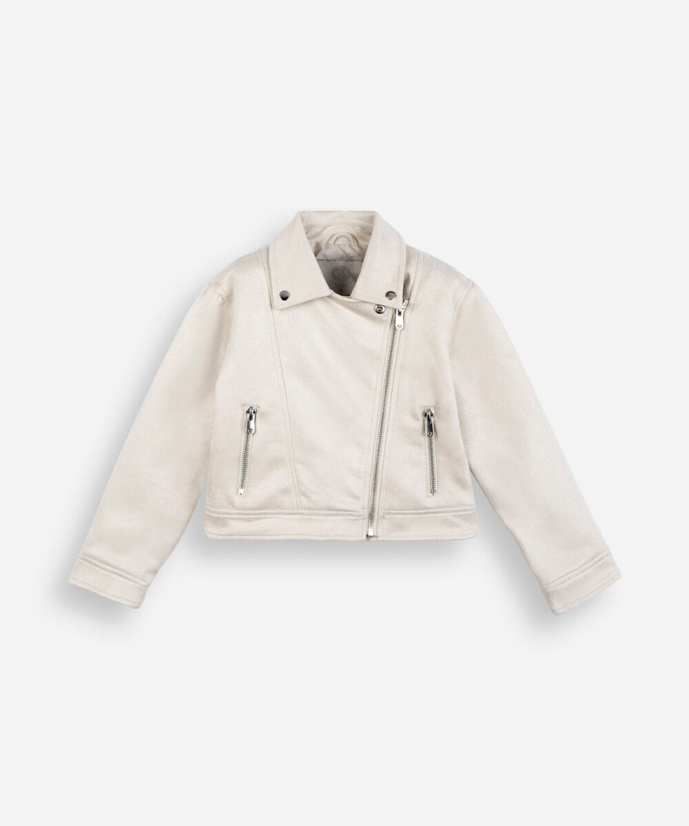 jaqueta infantil de suede bege