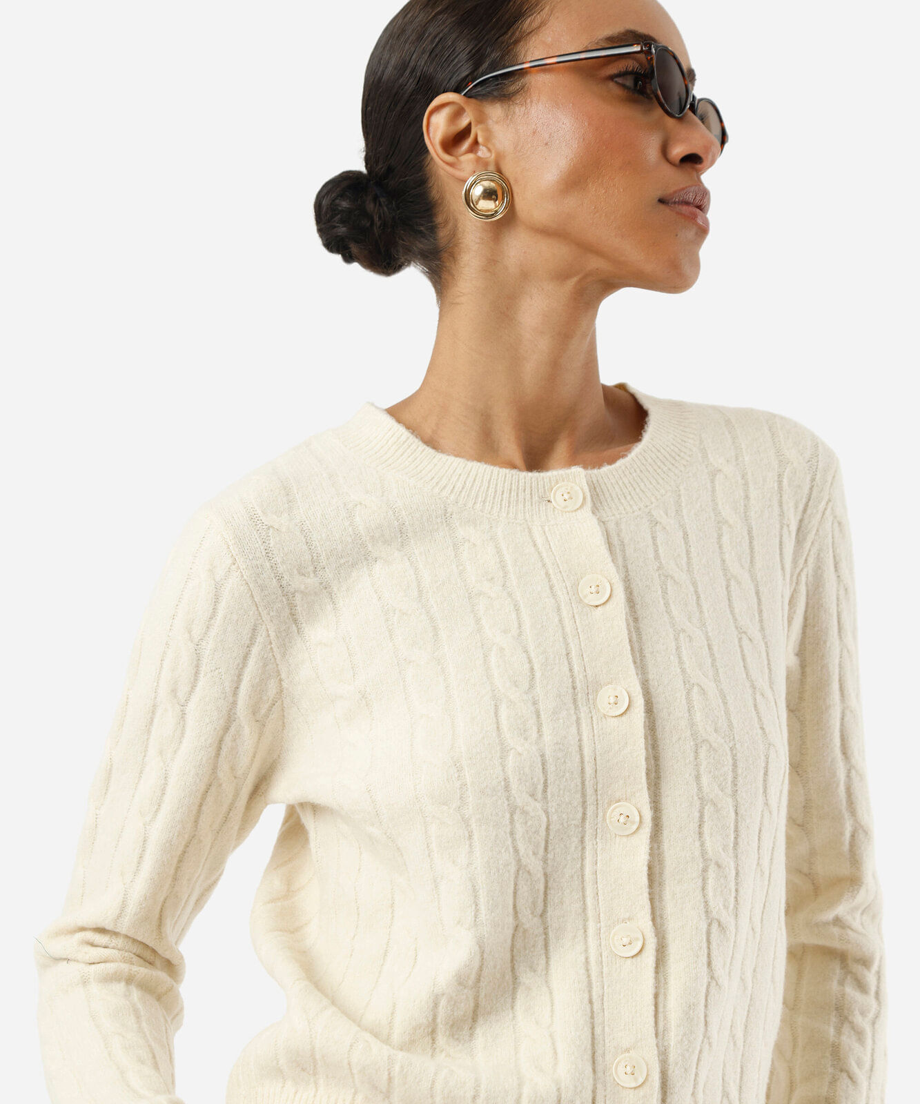 cardigan feminino de tricot texturizado bege