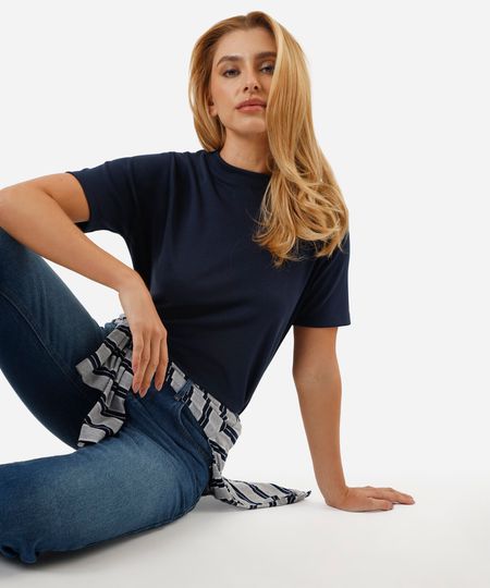 camiseta classic feminina de algodão peruano interlock azul GG