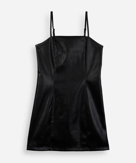 vestido curto juvenil de poliuretano alça fina preto 16