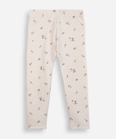 calça legging infantil de algodão floral bege 1