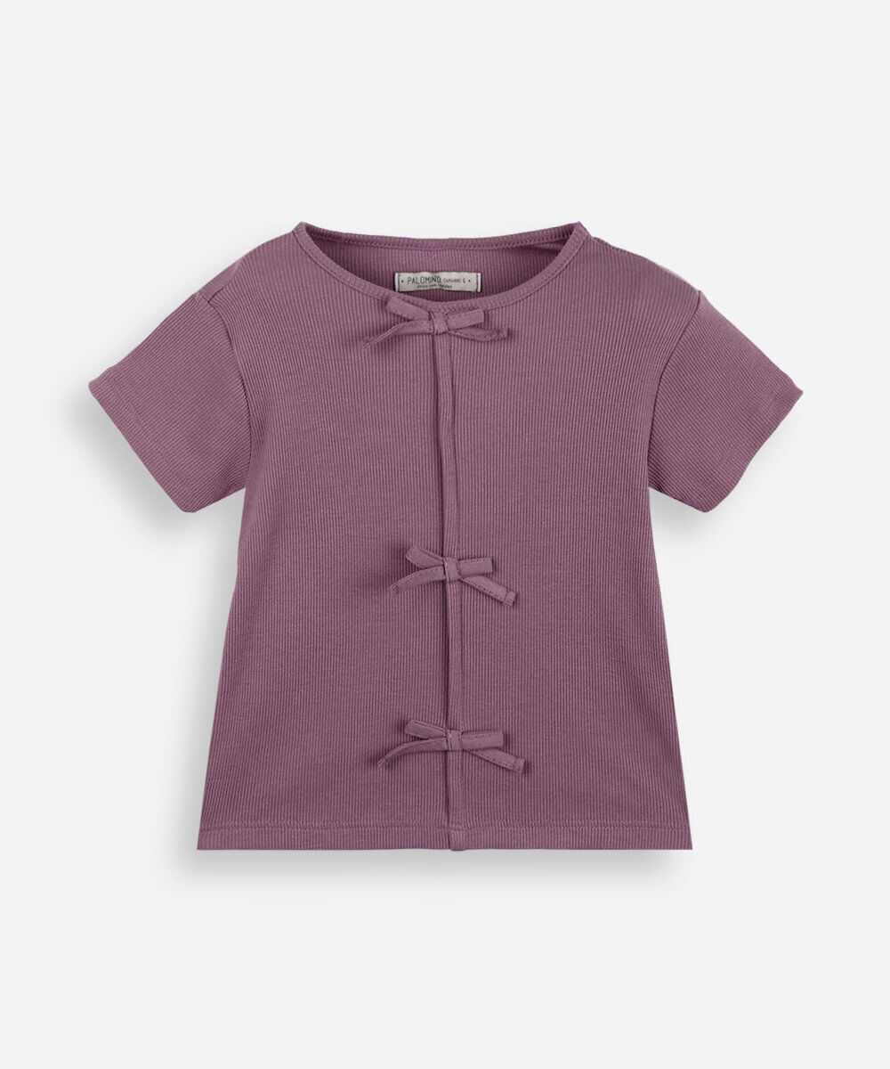 blusa infantil de algodão com laços canelada roxo