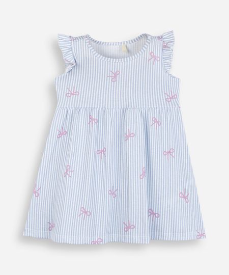 vestido midi infantil listrado com lacinho azul 2