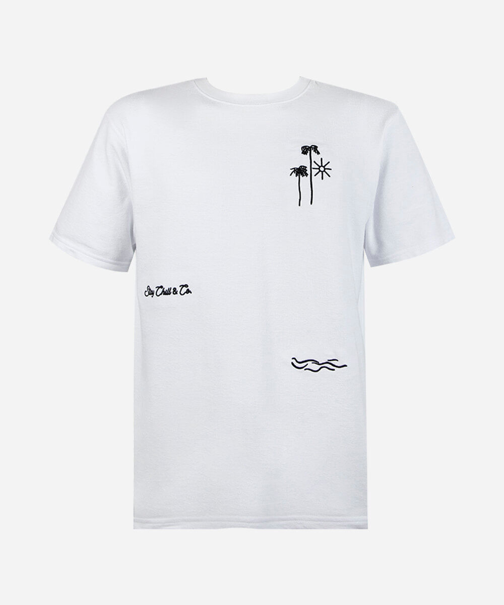 camiseta juvenil oversized bordado coqueiro off white