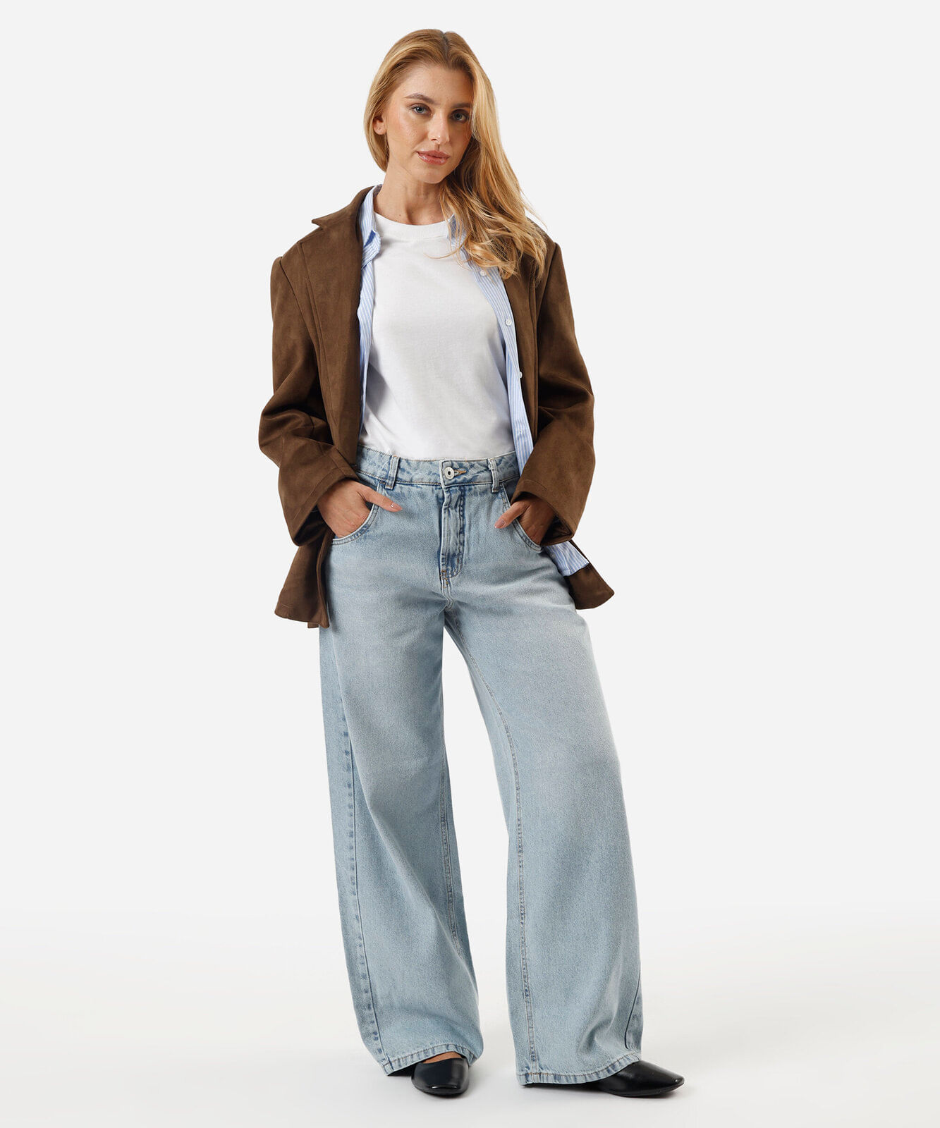 calça jeans oversized cintura média azul